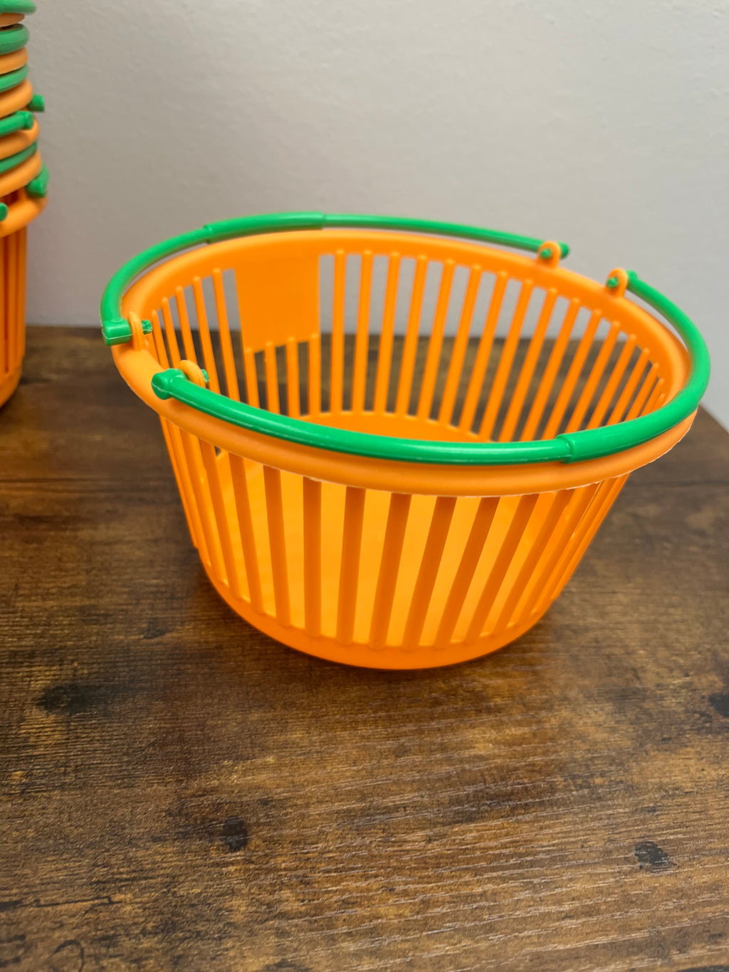 New Mini Orange Baskets with Green Handles