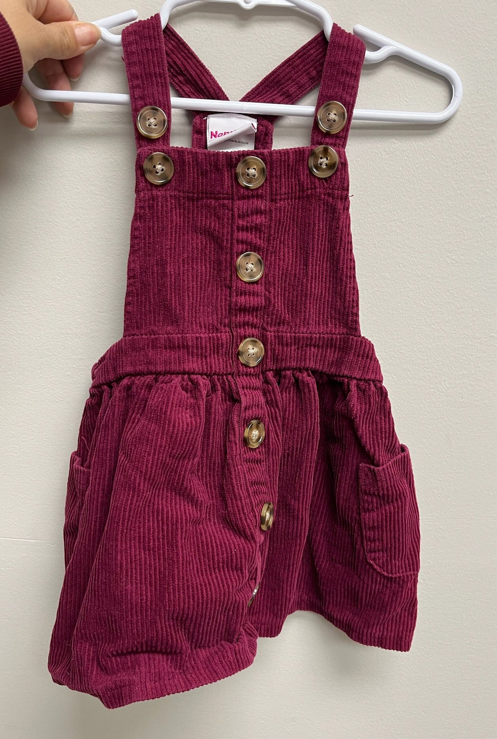 Girls Burgundy Corduroy Overall Dress