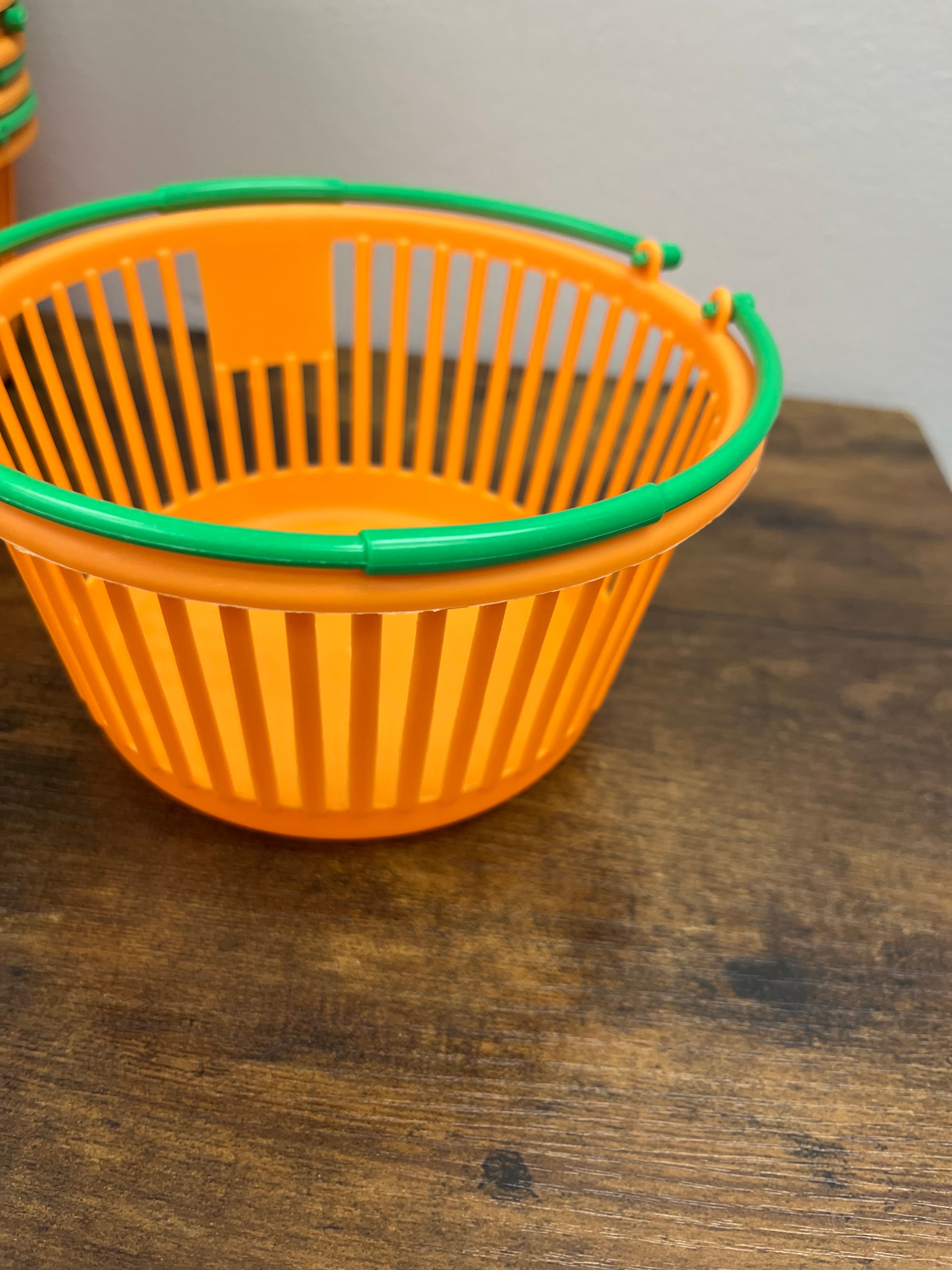 New Mini Orange Baskets with Green Handles