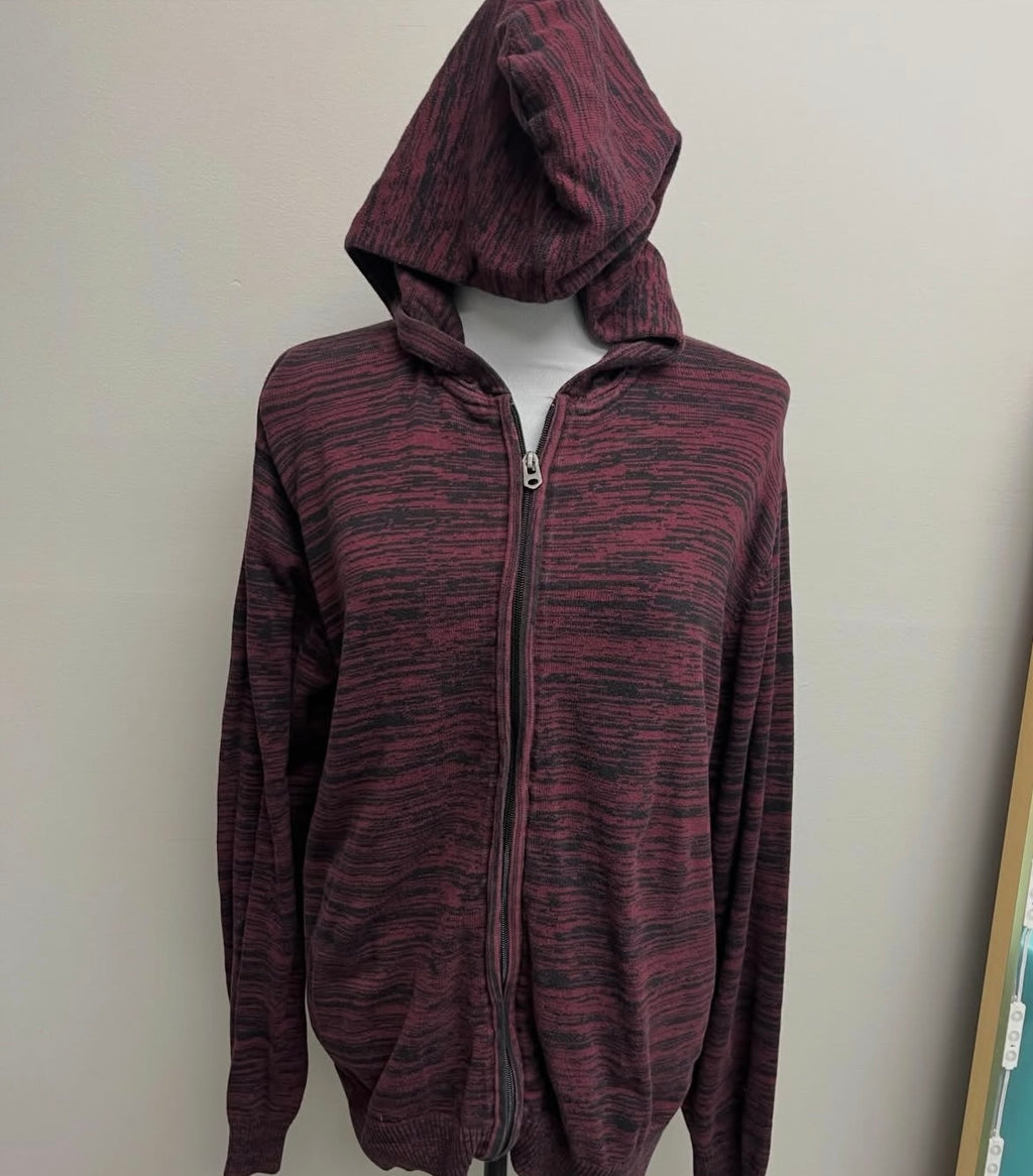 Unisex Burgundy Zip Up Hooded Sweater