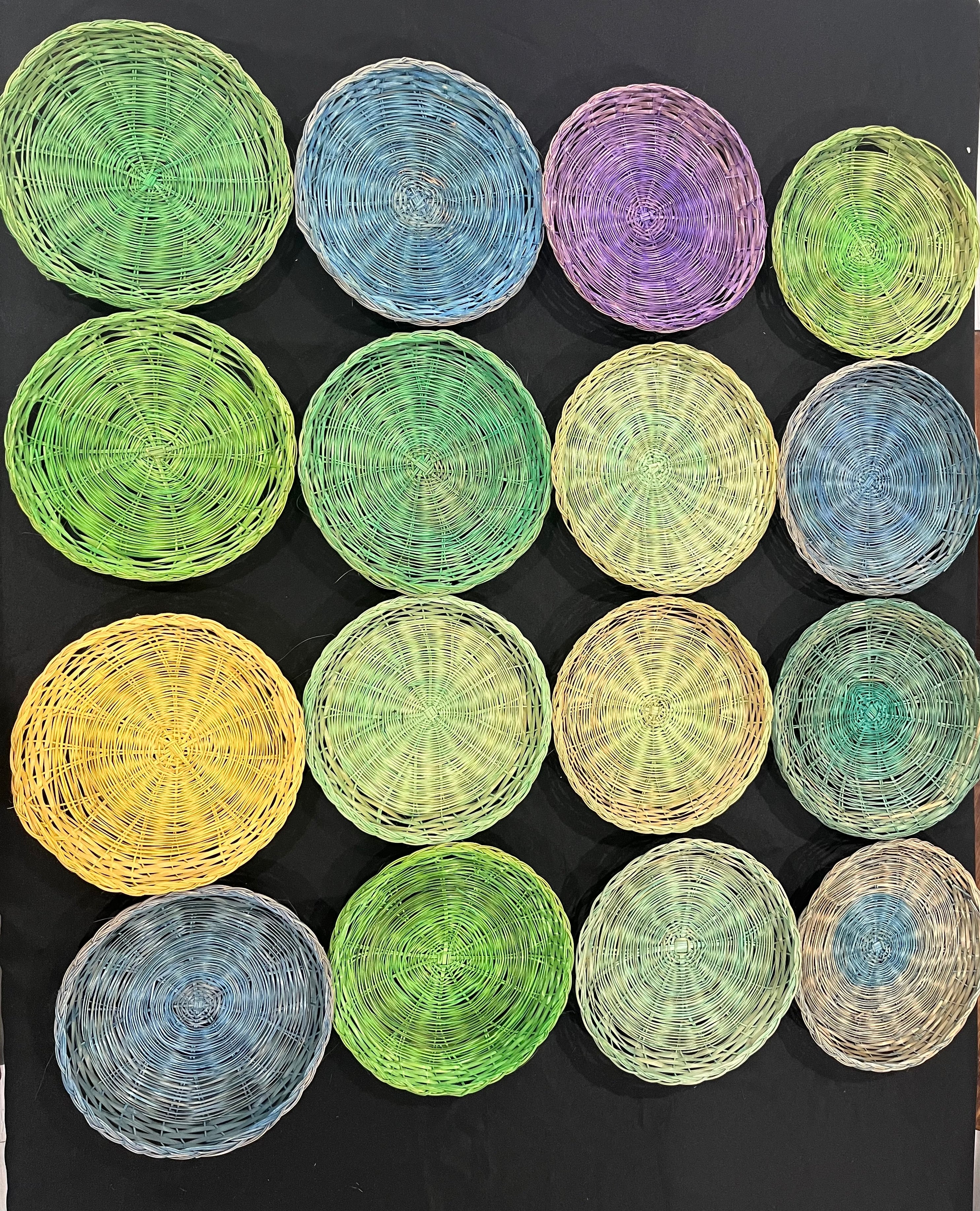 16 Piece Colorful Woven Basket Plates Set image 0