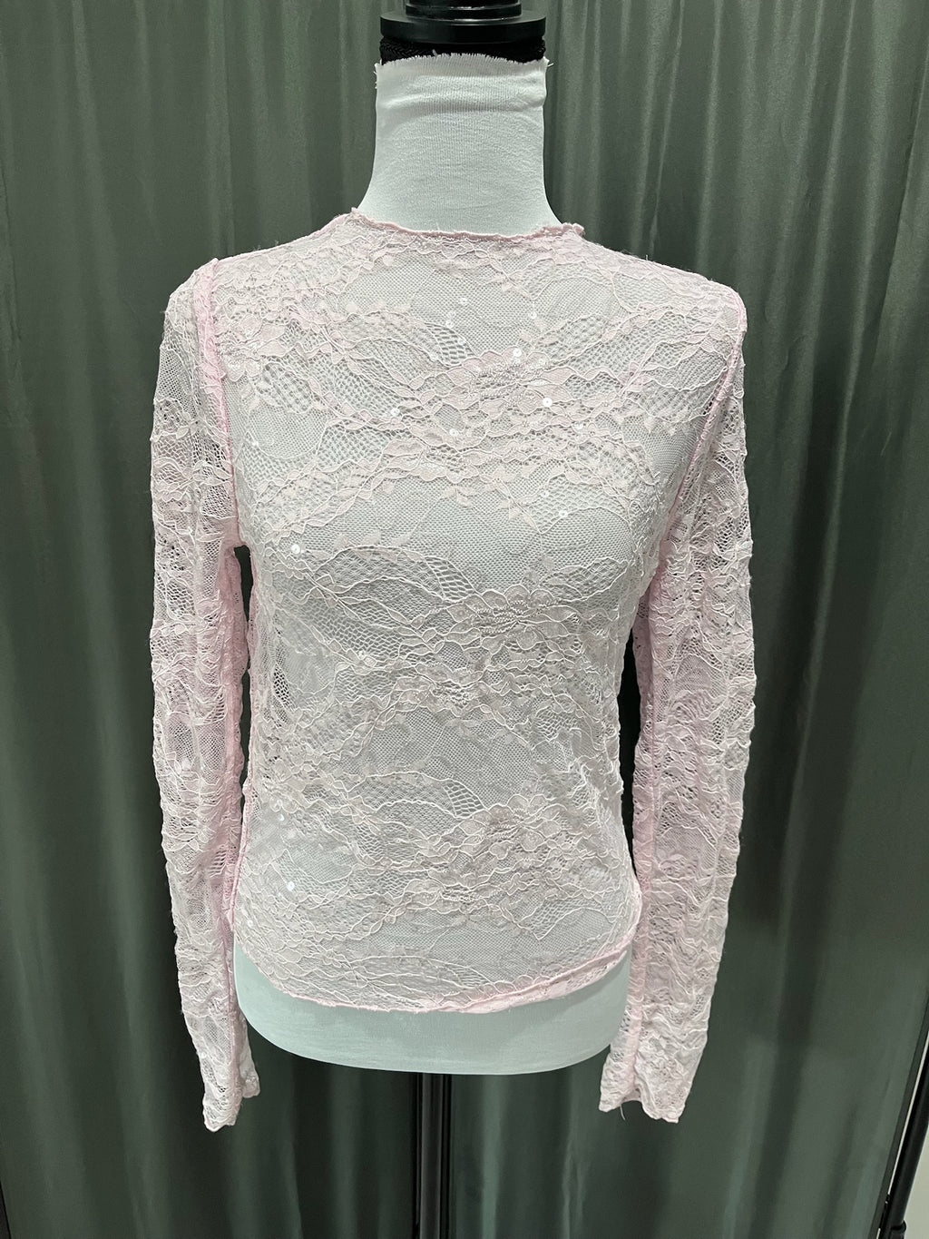 Women’s Pink Lace Long Sleeve Shirt image 0
