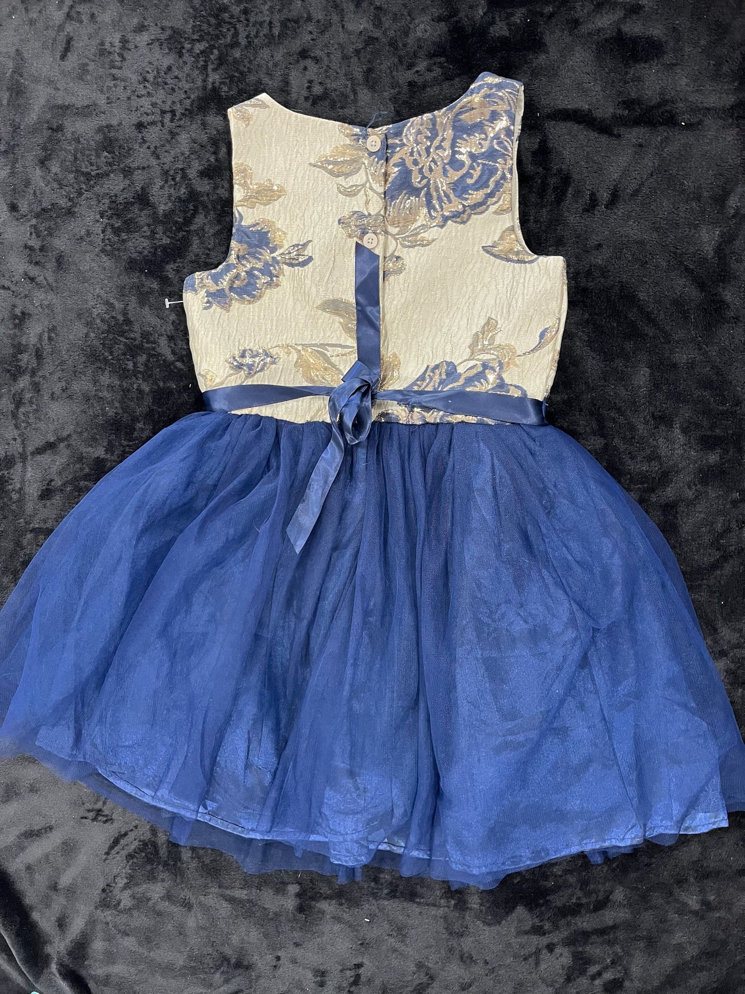 Girls Blue Flroal Dress With Rhinestones image 3