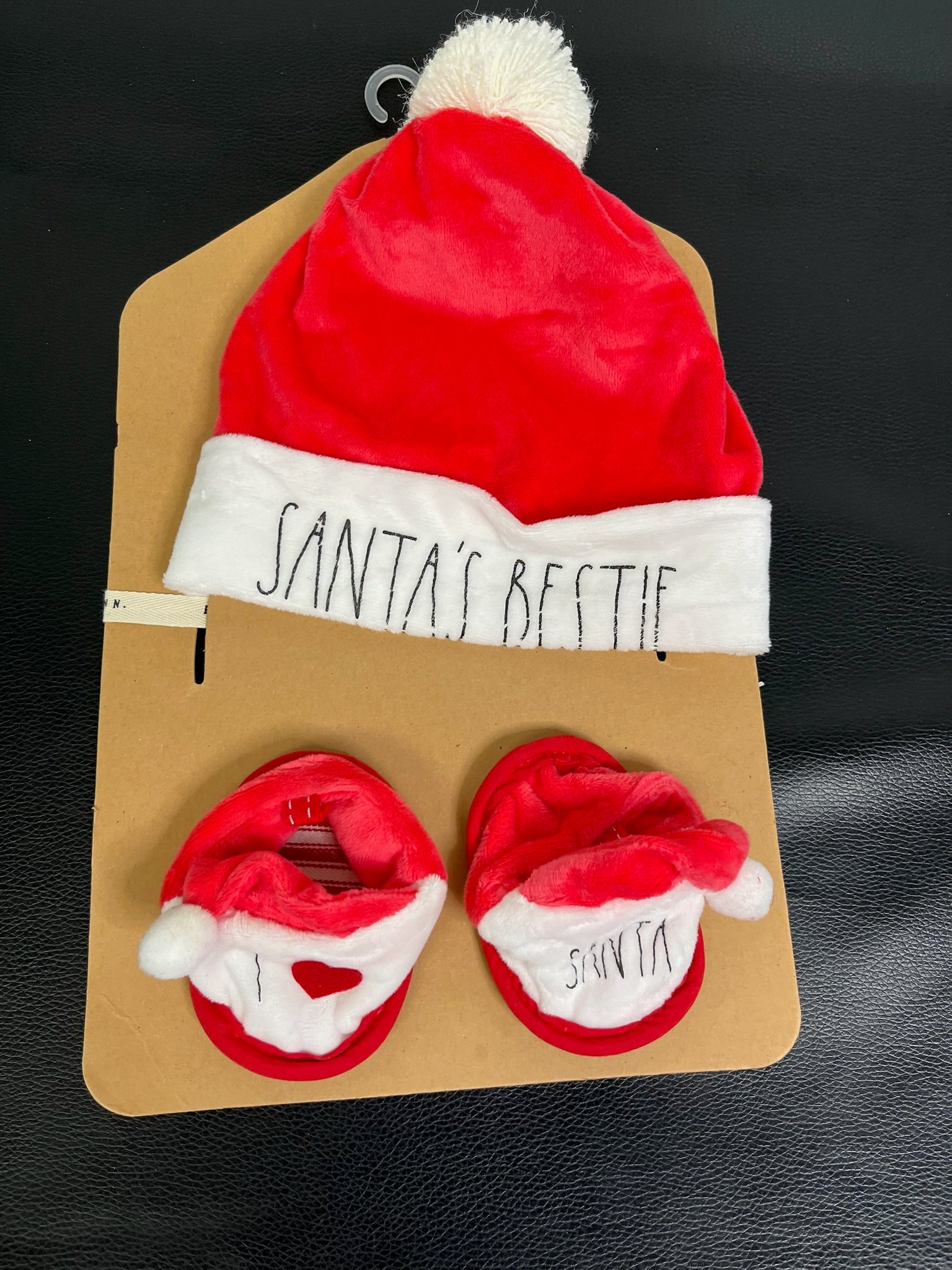 Three Piece Baby Santa’s Bestie Hat & I ❤️ Santa Booties Set image 0