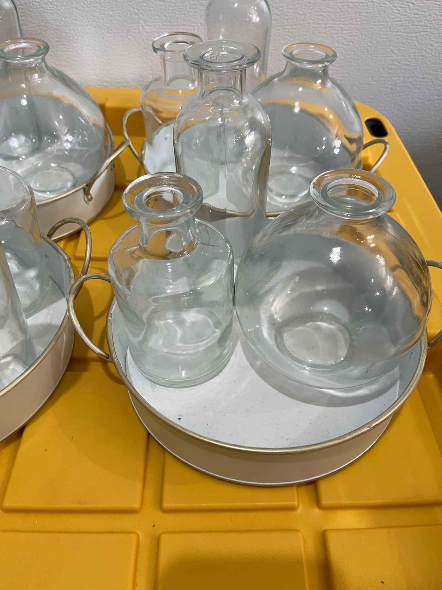 4 Set; 3 Glass Vases & 1 Tray image 1