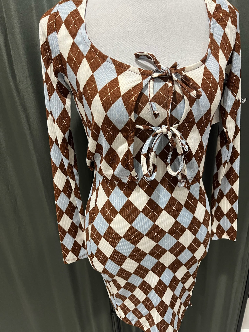 Women’s Two Piece Checkered Spaghetti Strap Dress with Cardigan  image 1