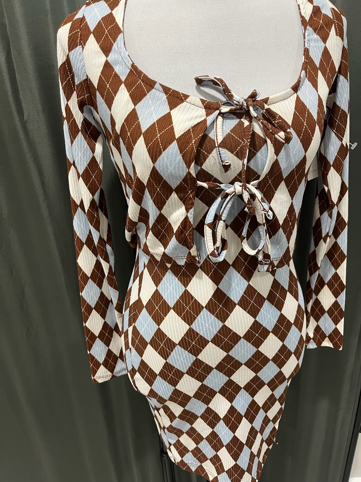 Women’s Two Piece Checkered Spaghetti Strap Dress with Cardigan  image 1