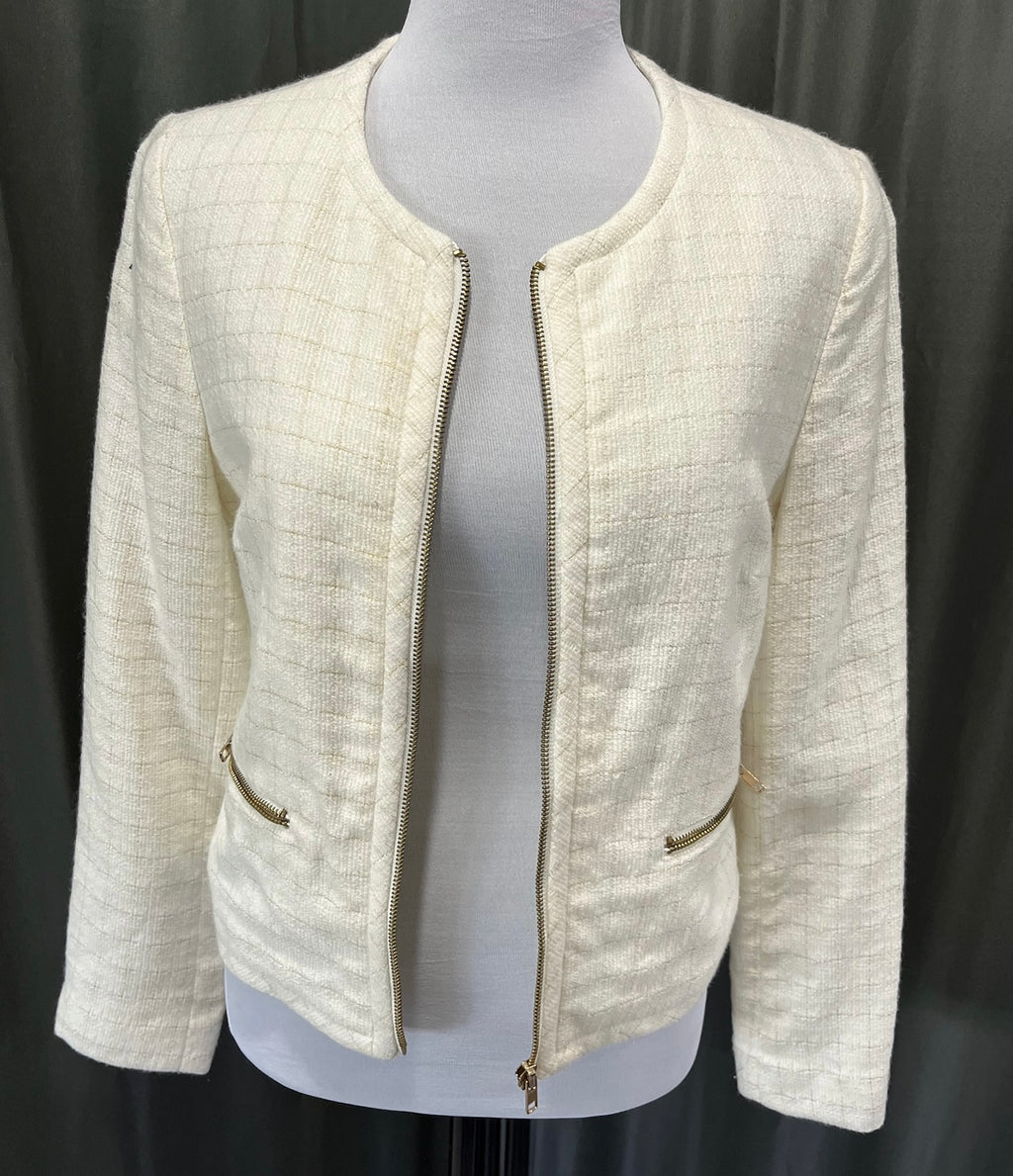 White & Gold Zip Up Suit Jacket image 1