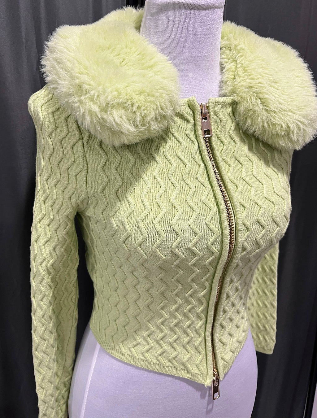 Green Knitted Sweater With Attached Scarf image 1