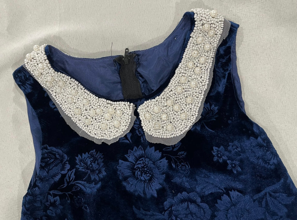Navy Blue Dress With Beaded Collar image 1