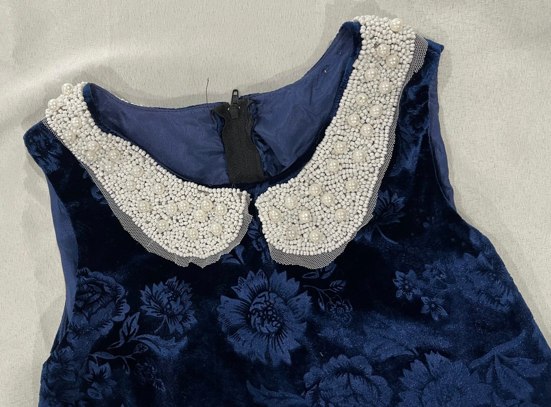 Navy Blue Dress With Beaded Collar image 1