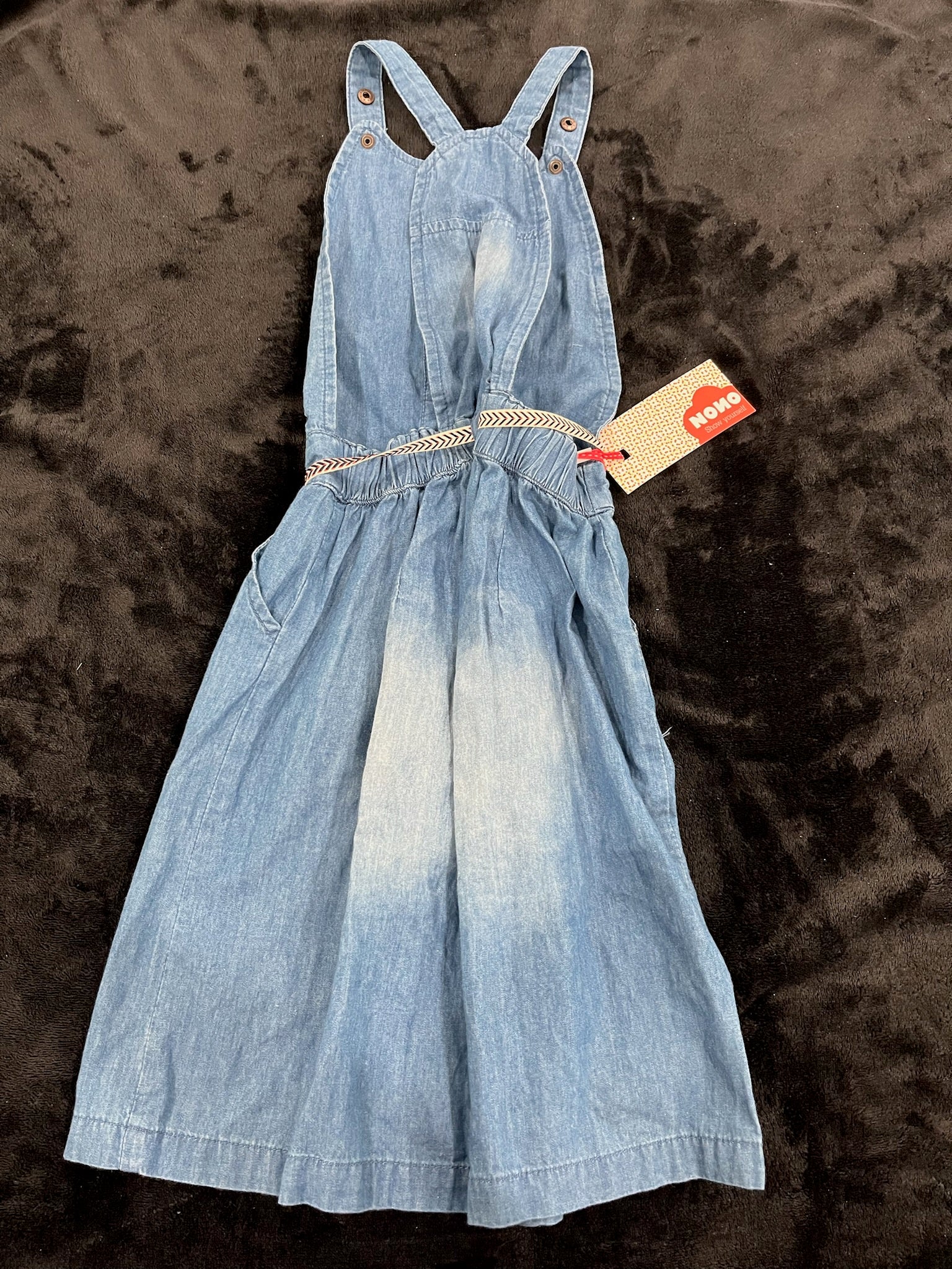 Girls Jean Overalls With Waist Belt image 3