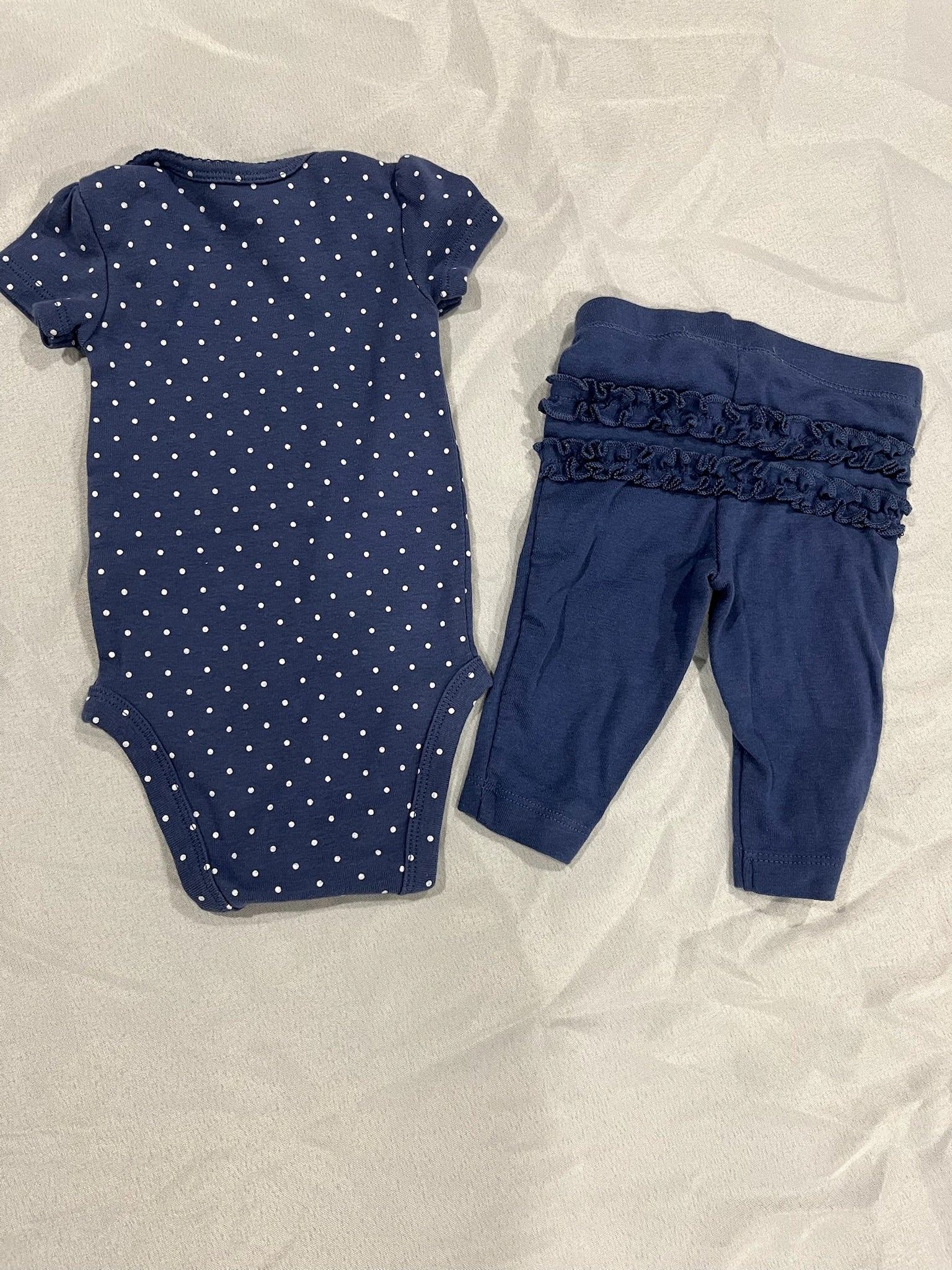 Two Piece Blue Polka Dot Onesie and Pants Set image 1