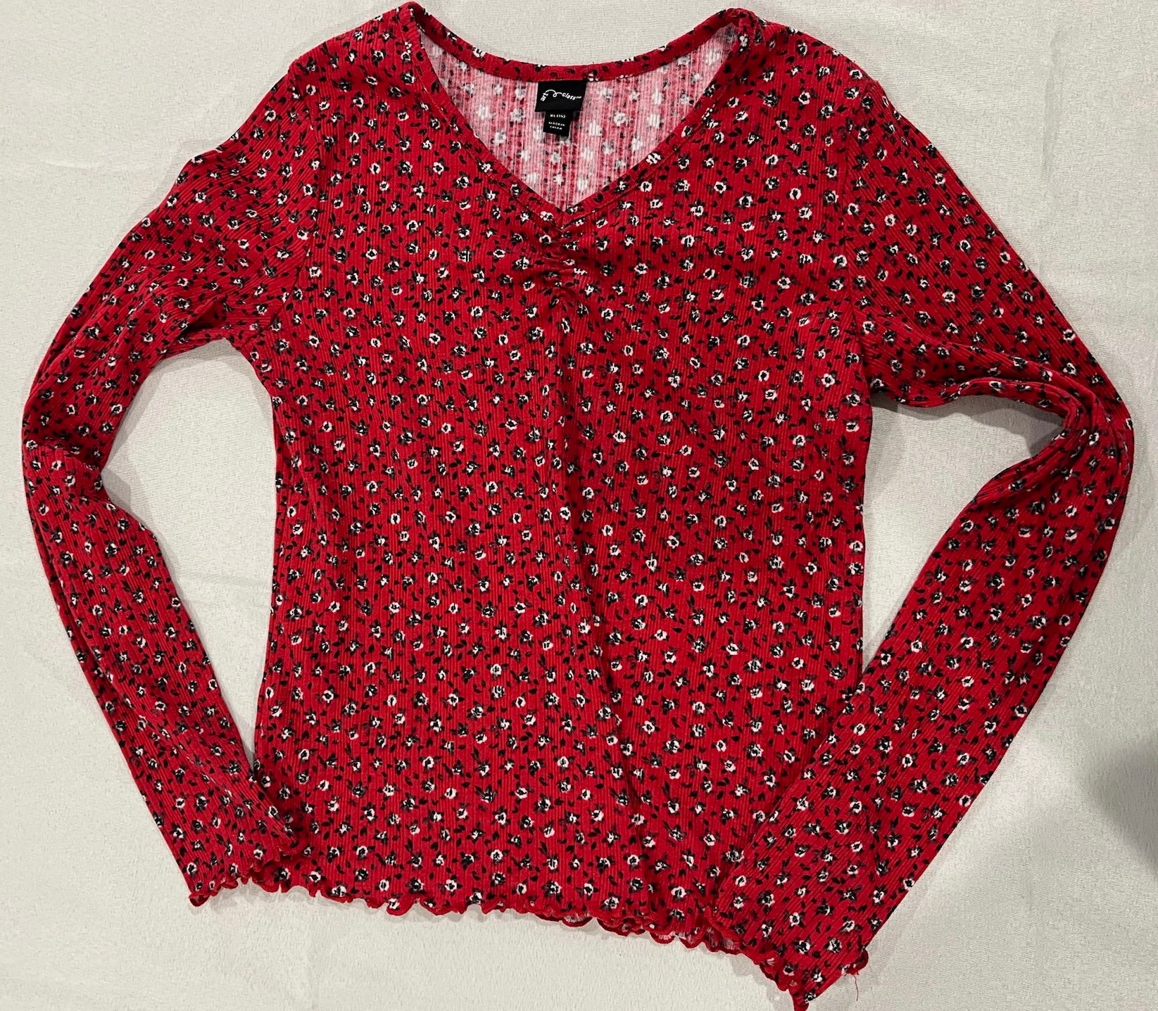 Red Floral Long Sleeve Shirt image 0