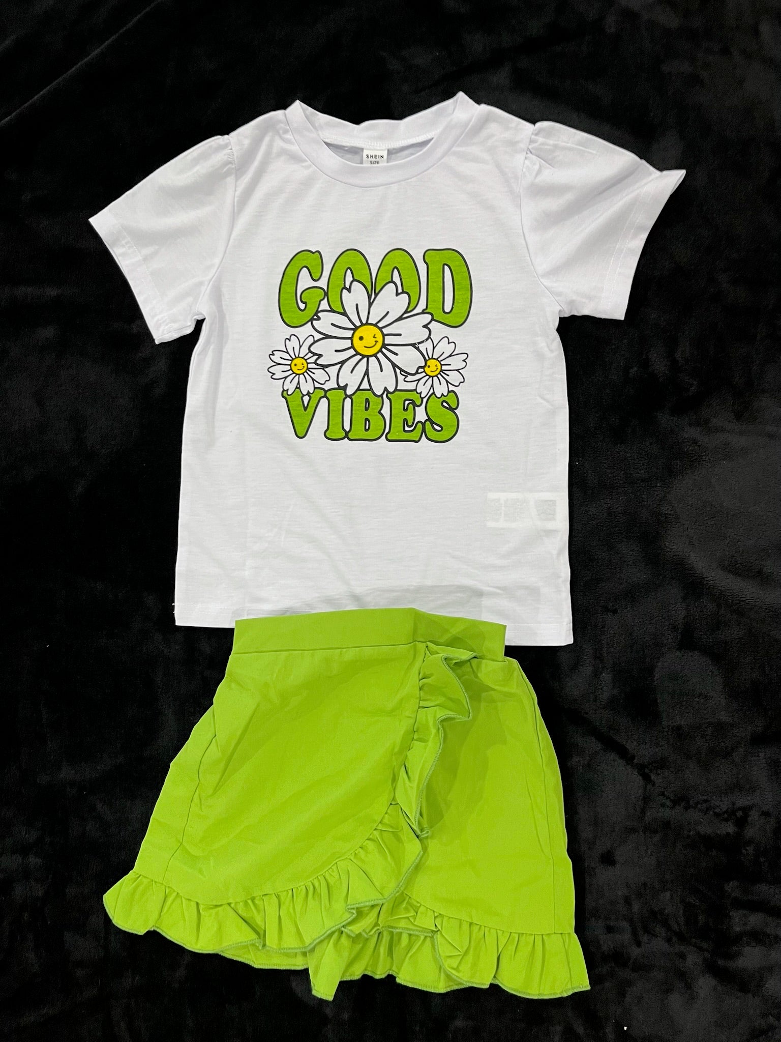 Two Piece Girls Good Vibes Shirt & Skirt Set image 0