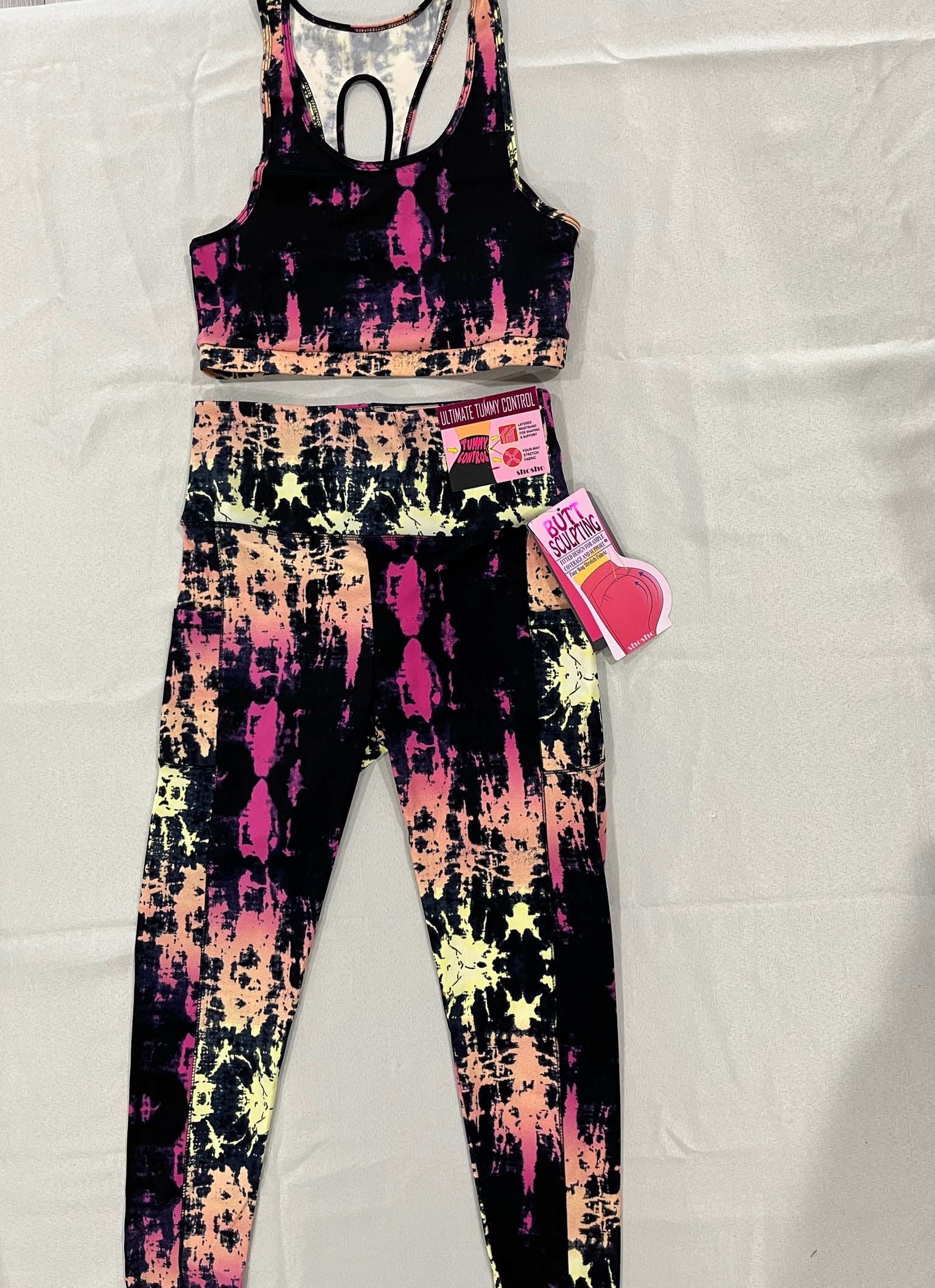 Women’s Yellow Pink Tie Dye Athletic Set image 0