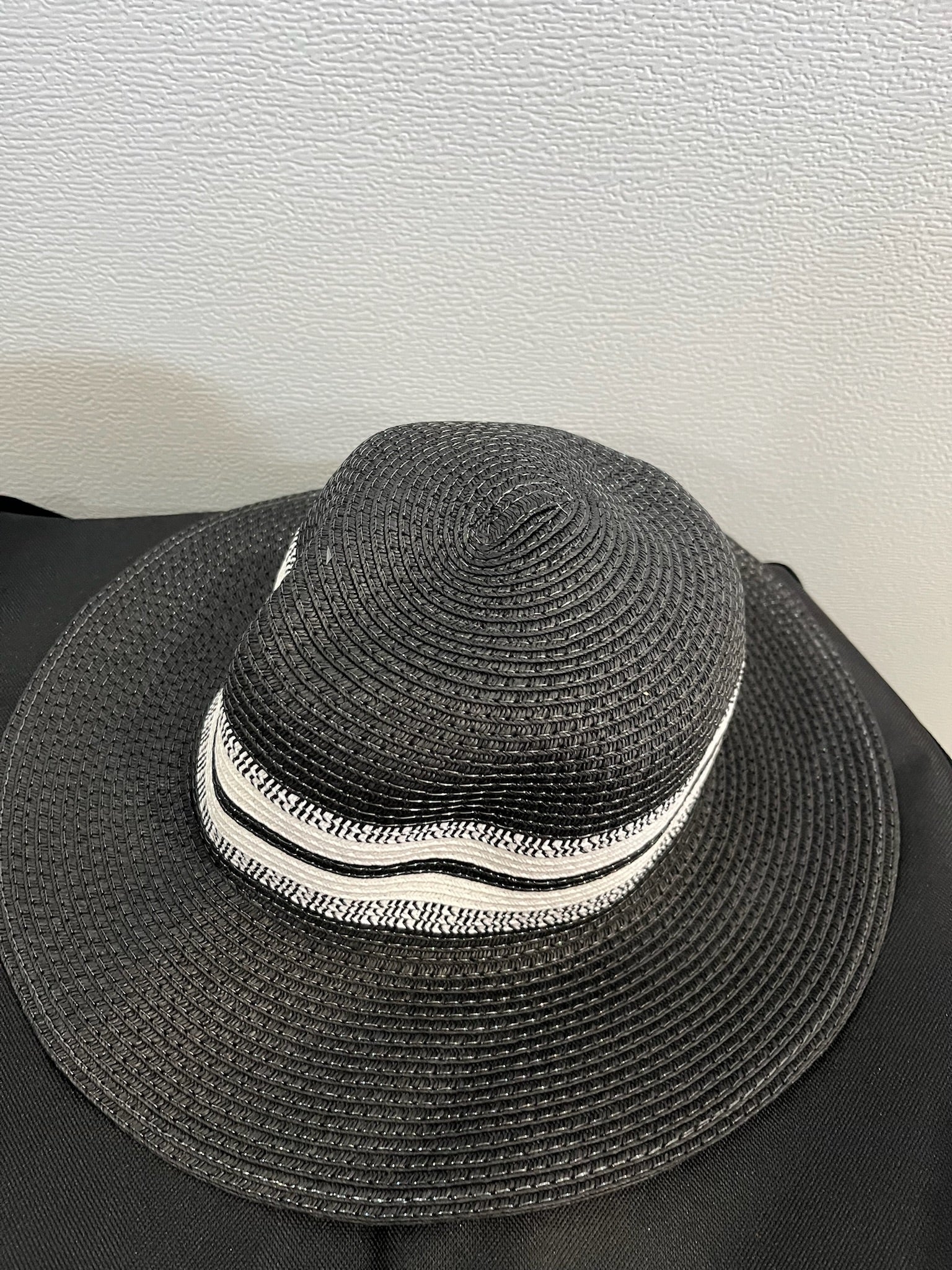 Black & White Striped Woven Hat image 0