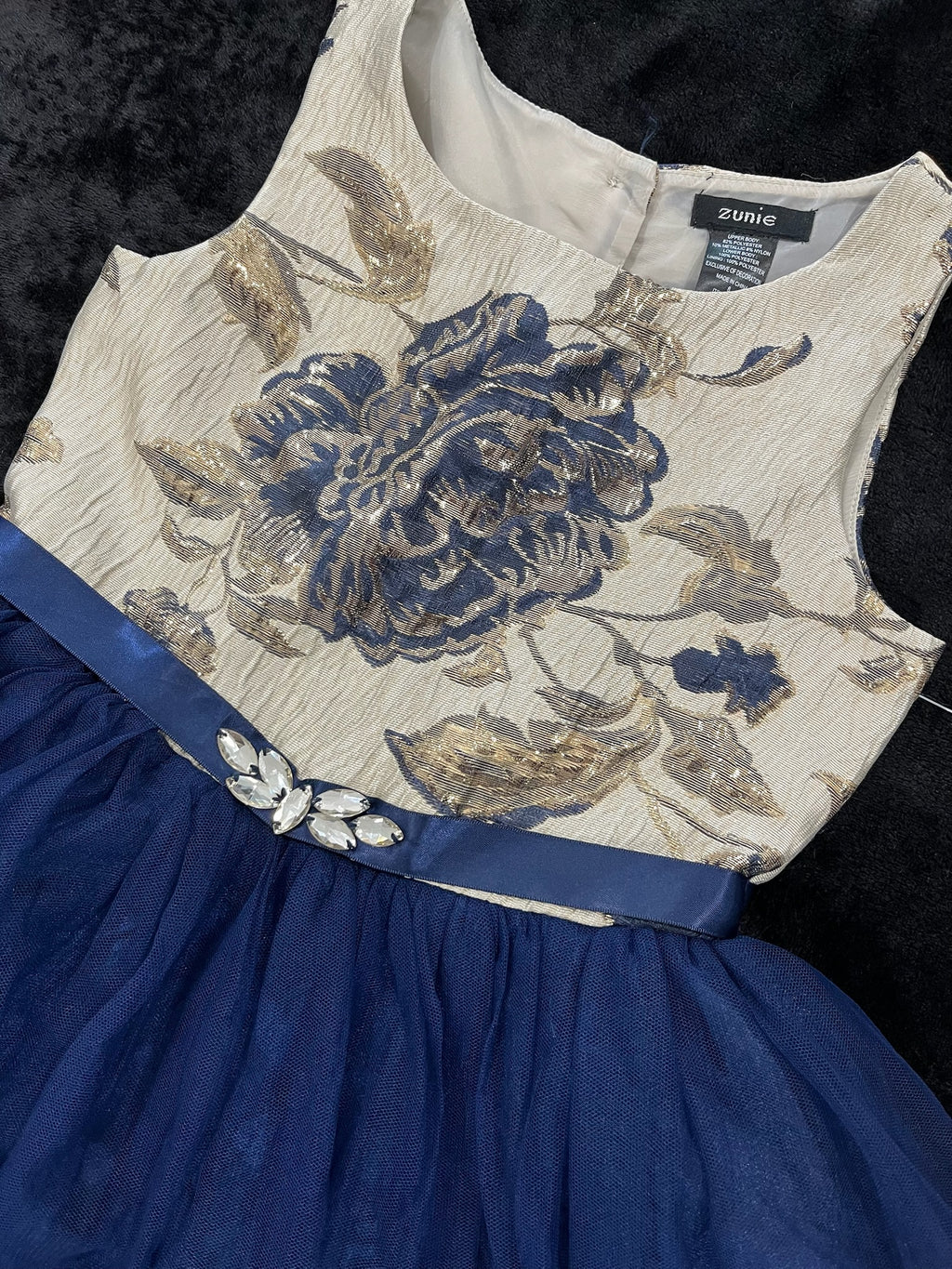Girls Blue Flroal Dress With Rhinestones image 1