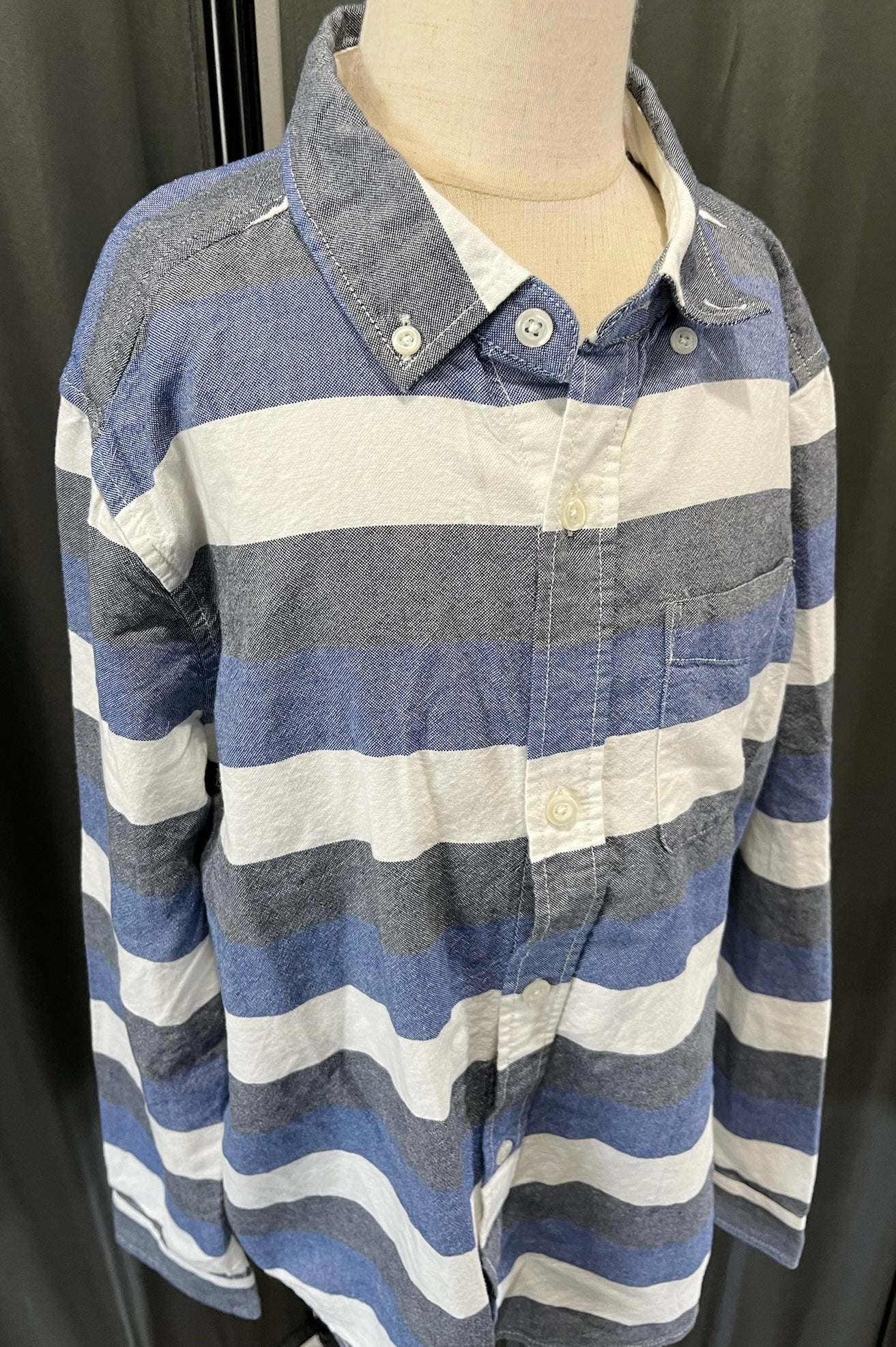 Boys Blue Striped Button Up Shirt image 1