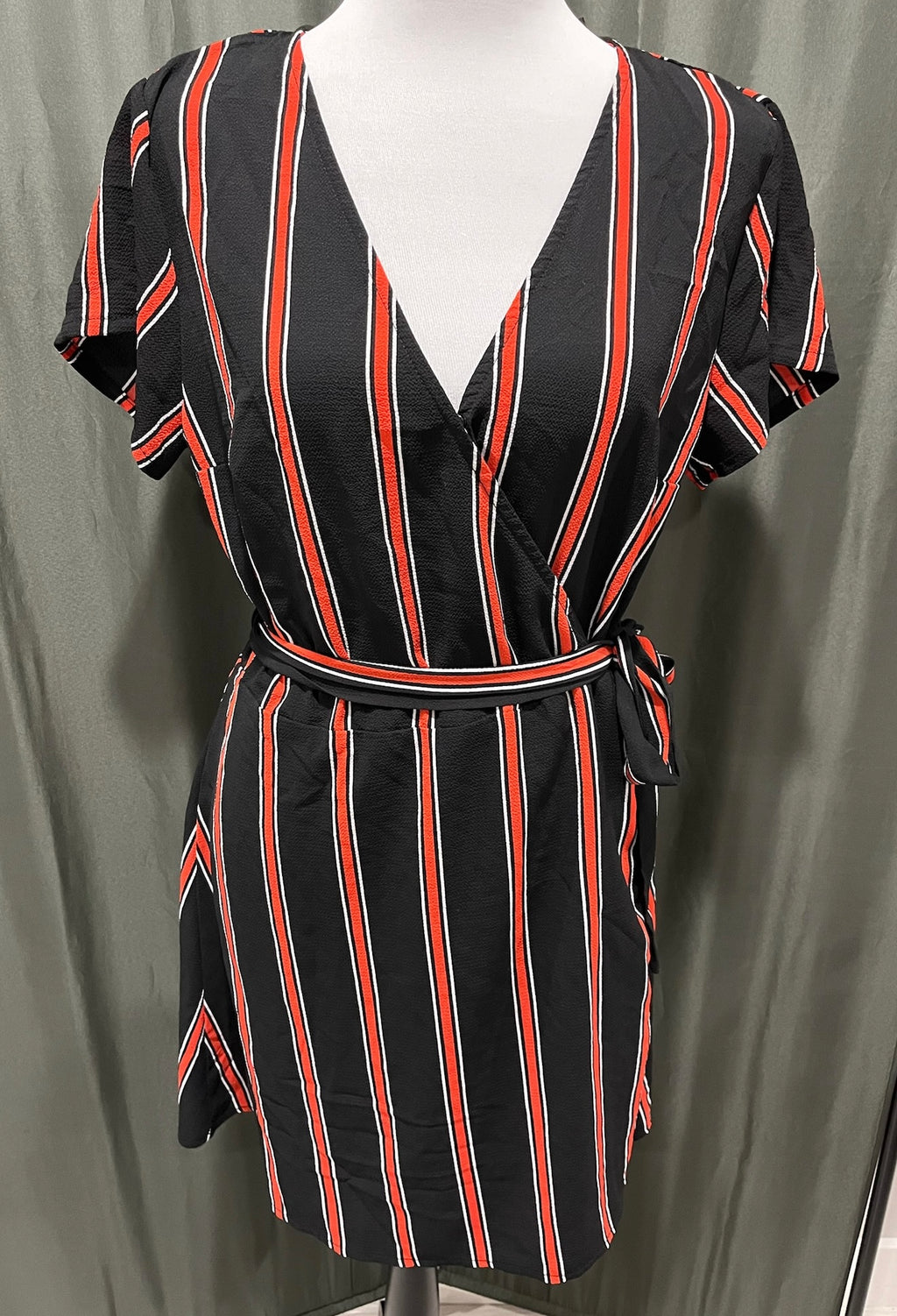 Black & Red Striped Wrap Dress image 0