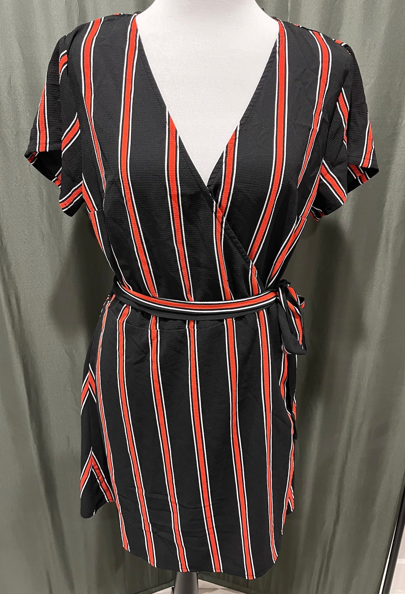 Black & Red Striped Wrap Dress image 0